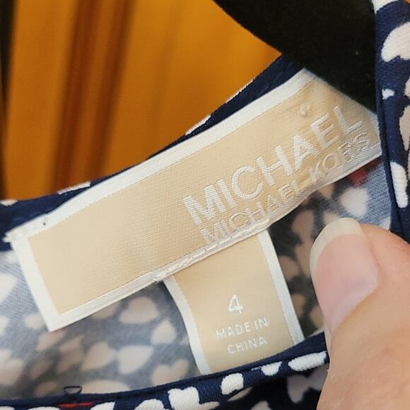 Michael Kors Navy Heart‑Print Fit‑and‑Flare Dress Size 4 Back‑Zip Lined Flirty - Picture 8 of 13